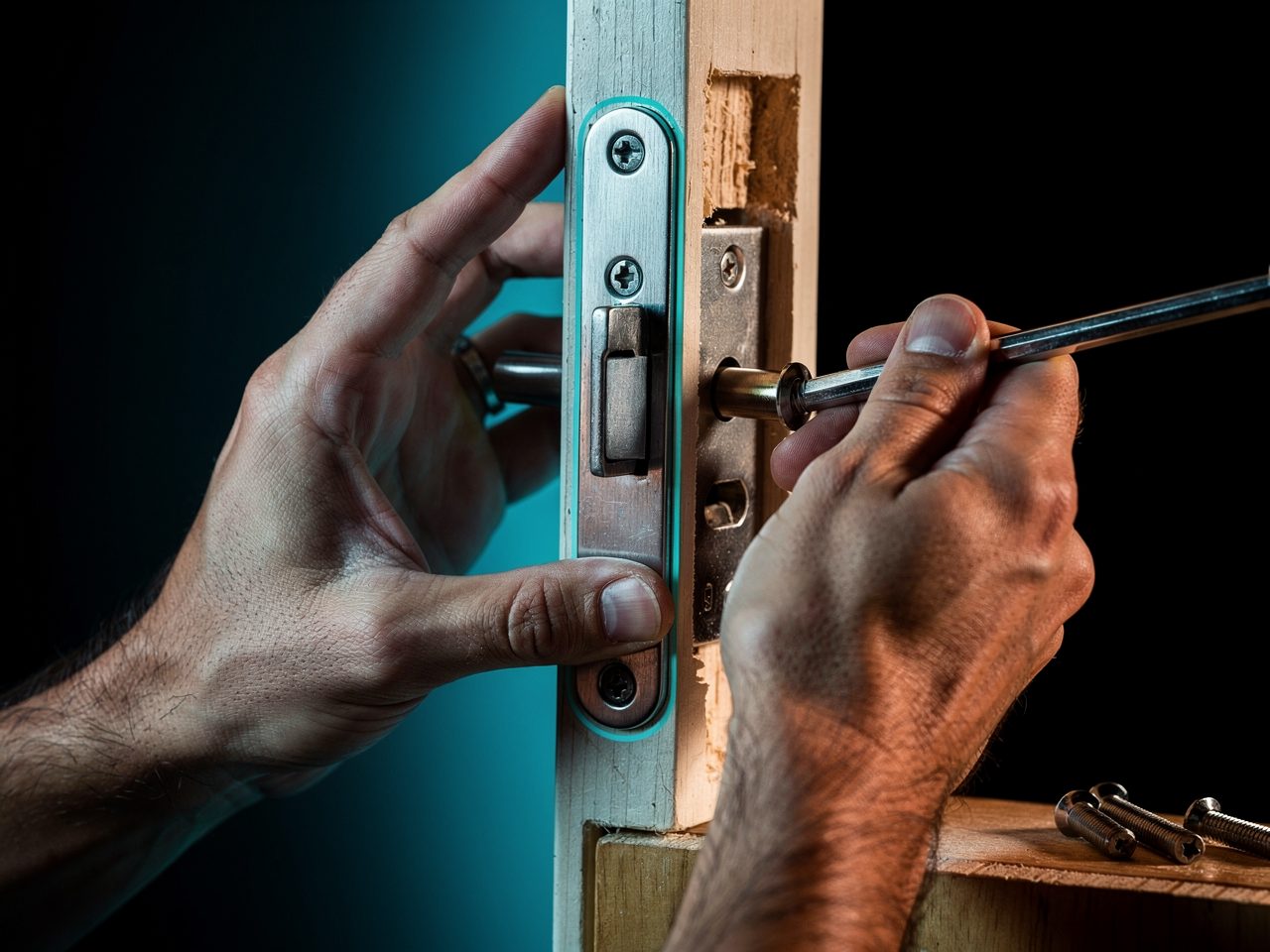 Installation d'une serrure neuve sur une porte par un serrurier
