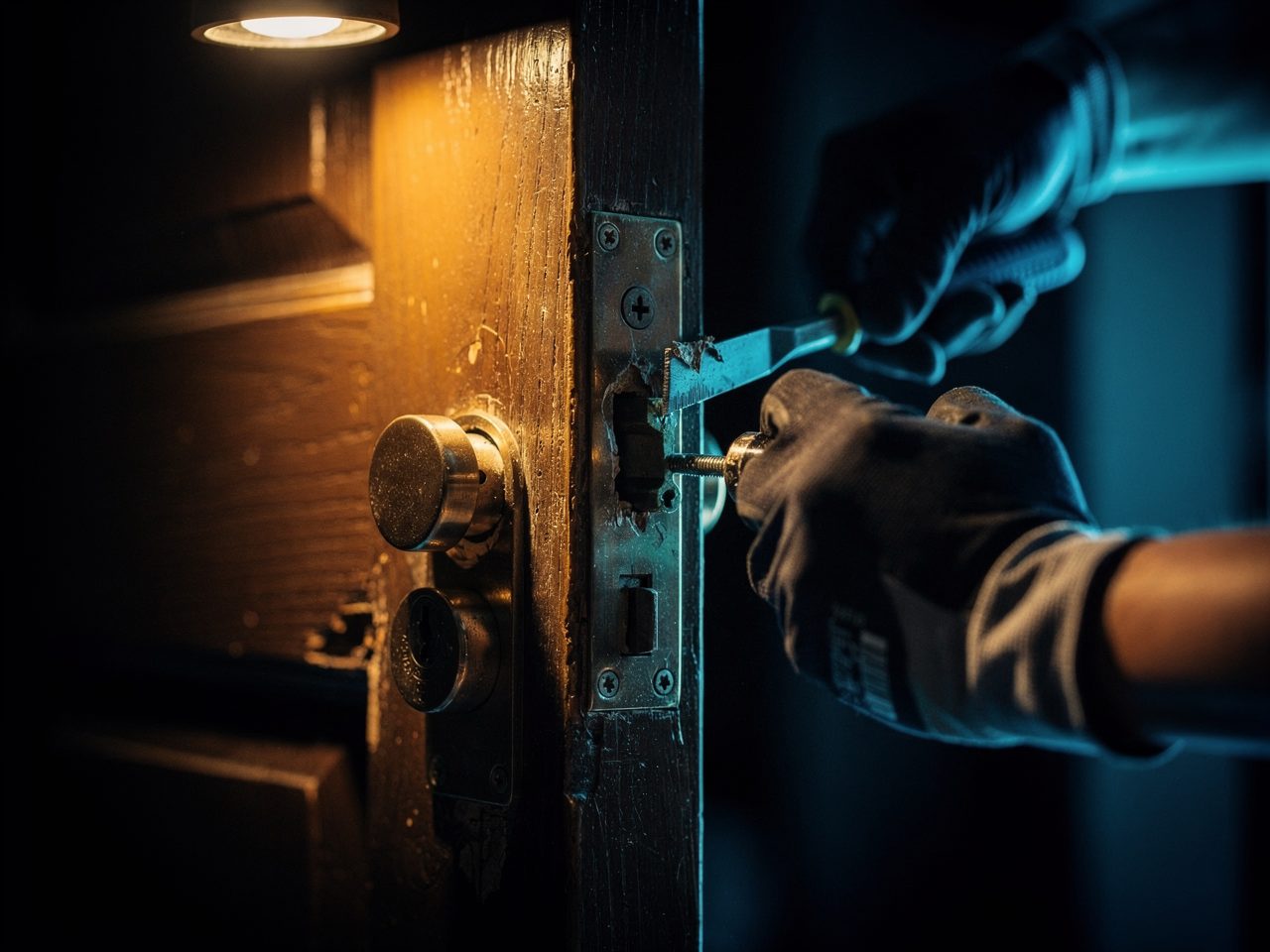 Securisation d'une porte apres tentative d'effraction, de nuit